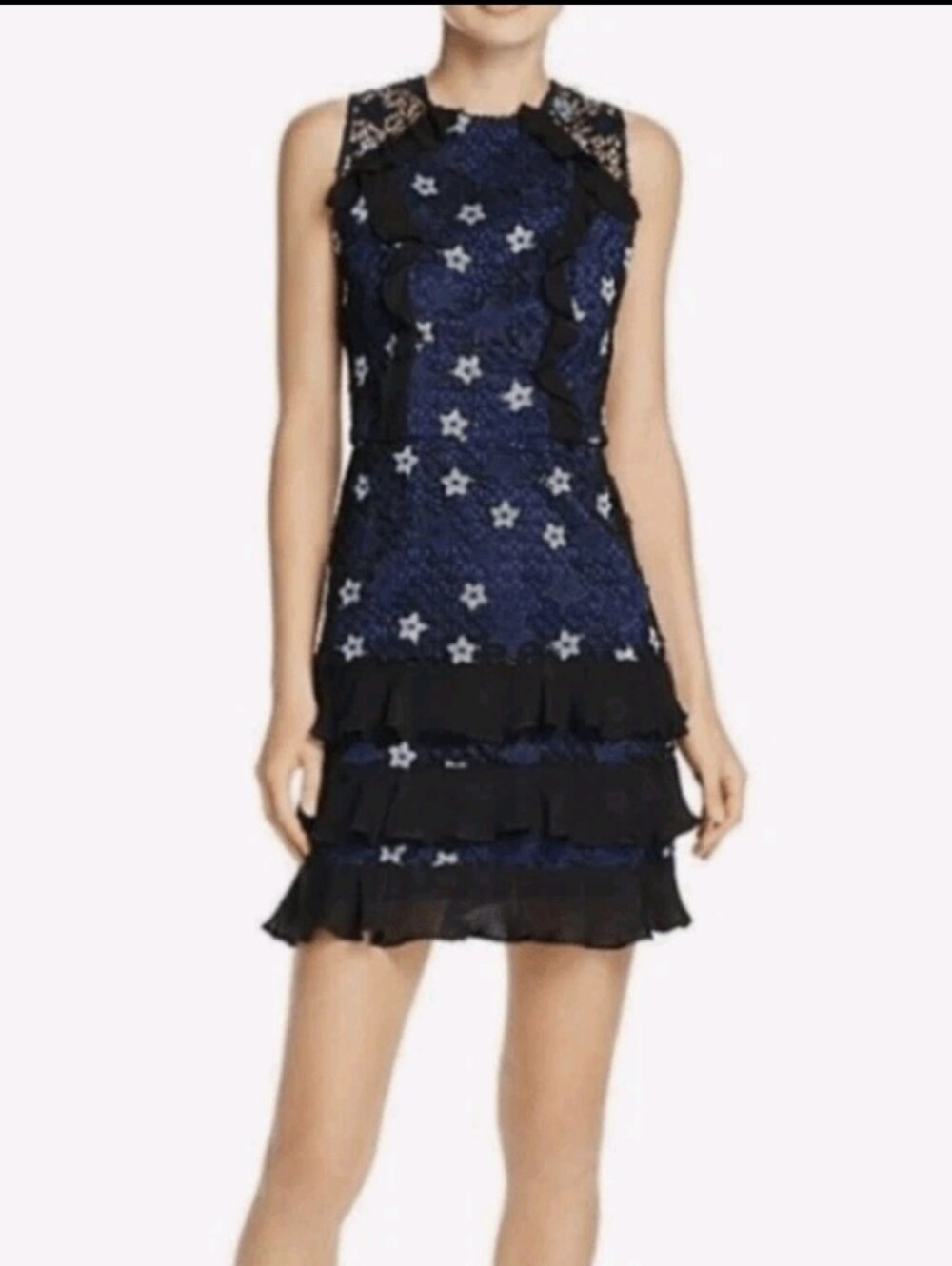 Parker Zahara Dress Star Lace Navy & Black Worn Once EUC! Sz 4 XS